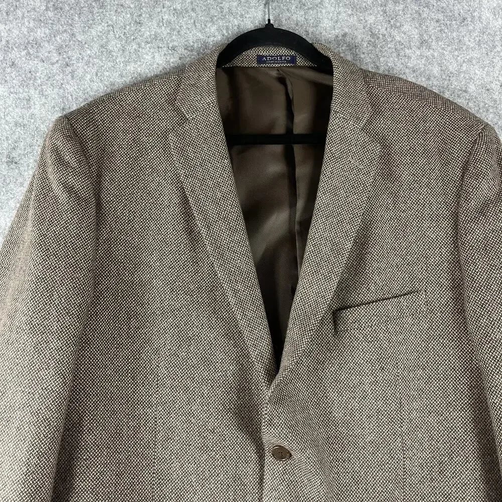 Adolfo 100% Lambswool Blazer Sport Coat Mens 48R Brown Tweed 2 Button‎